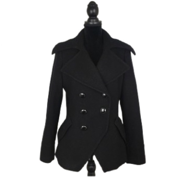 Trina Turk Women’s Lambswool Pea Coat Double Breasted Black Size 10 Warm - Picture 1 of 16